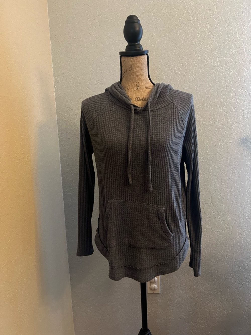 SO Dark Gray Waffle-Knit Hooded Pullover